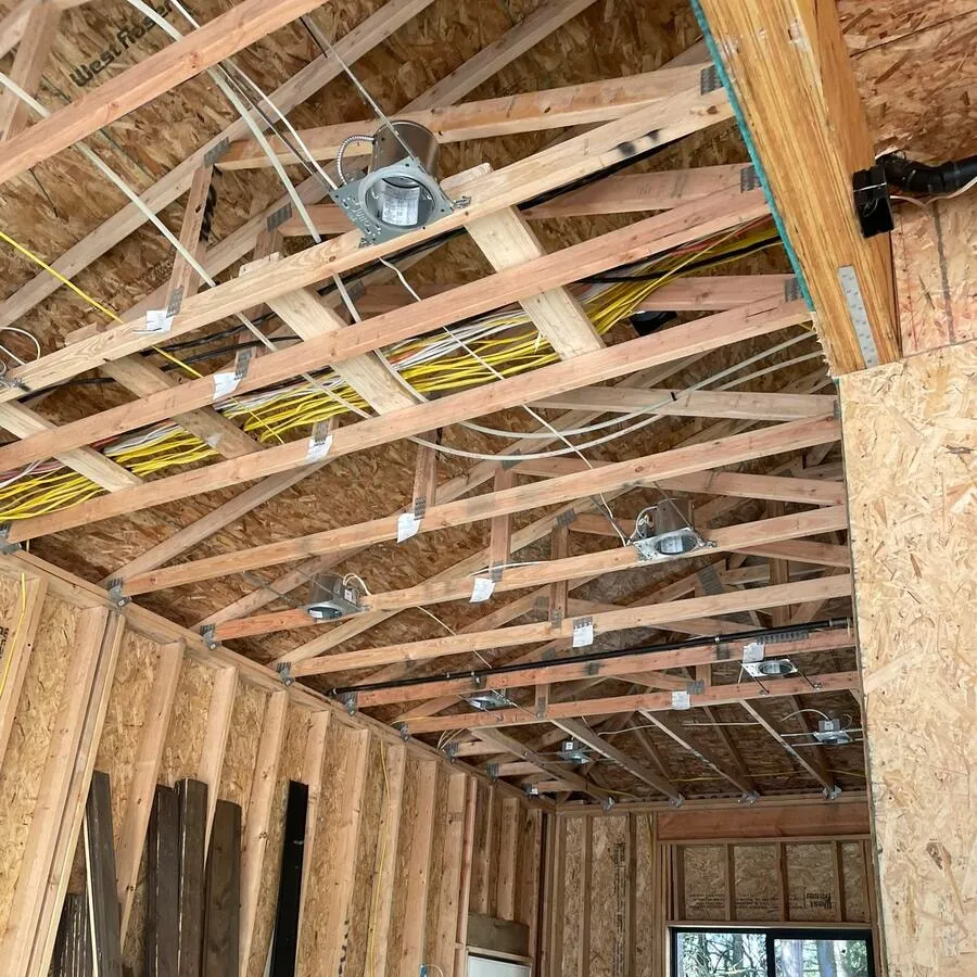 Every recessed can in a new build room wired and ready for drywall