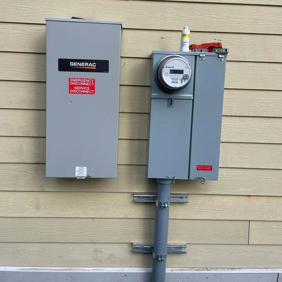 Generac emergency disconnect installed next to the meter and service entrance