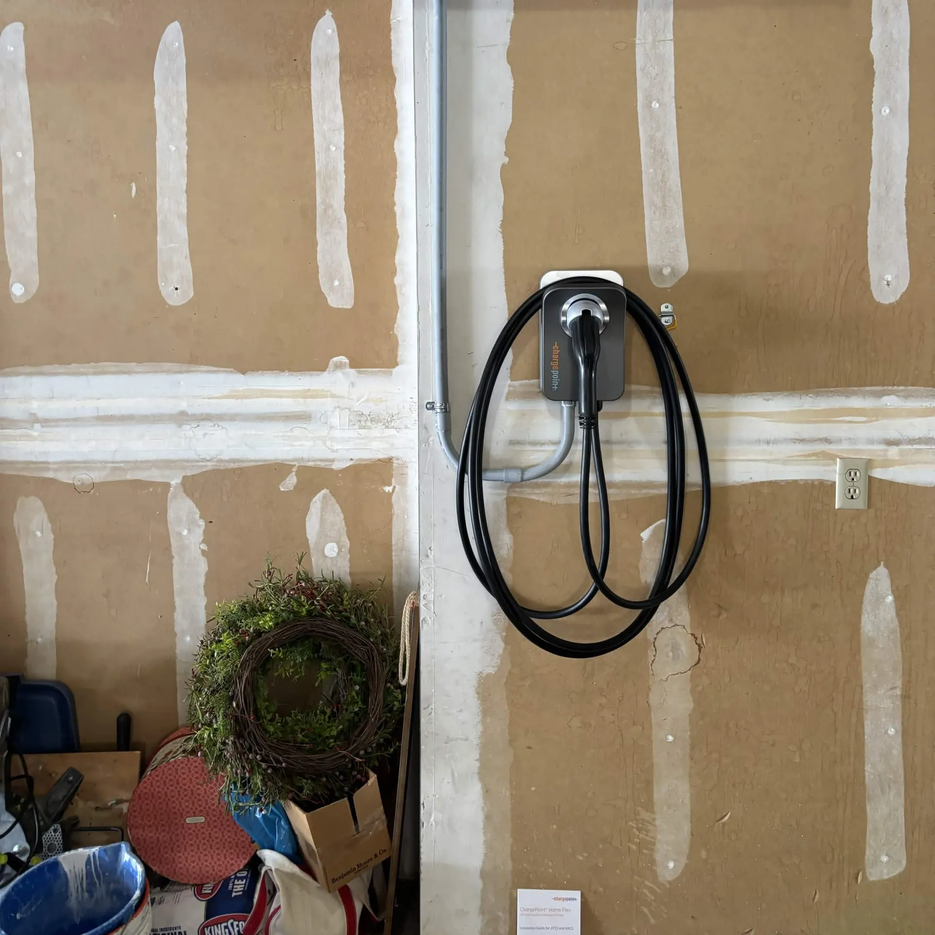 ChargePoint EV charger installed in a residential garage