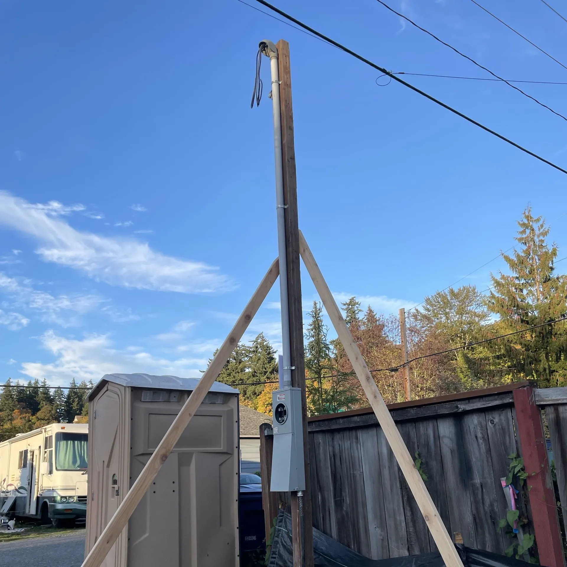 Temporary power pole installed for a new construction site
