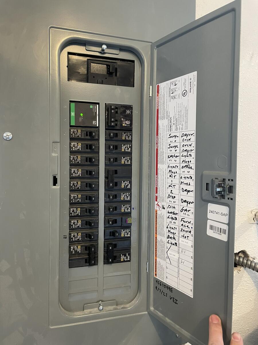 New 200-amp electrical panel after professional upgrade with labeled circuits