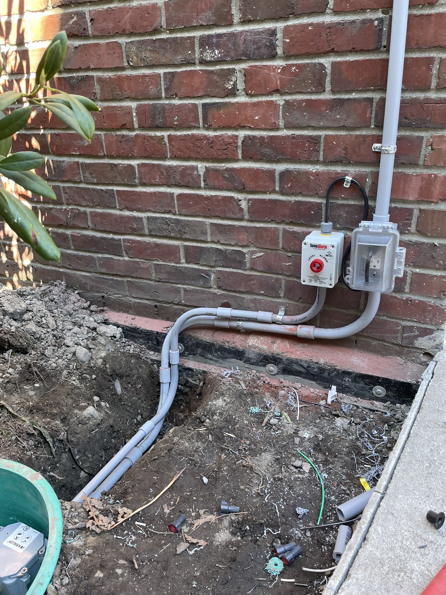 View from the disconnect showing the trenched conduit path